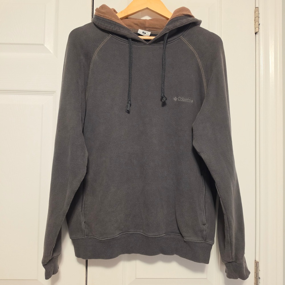 Columbia Embroidered Logo Raglan Hoodie Charcoal Gray Size Medium